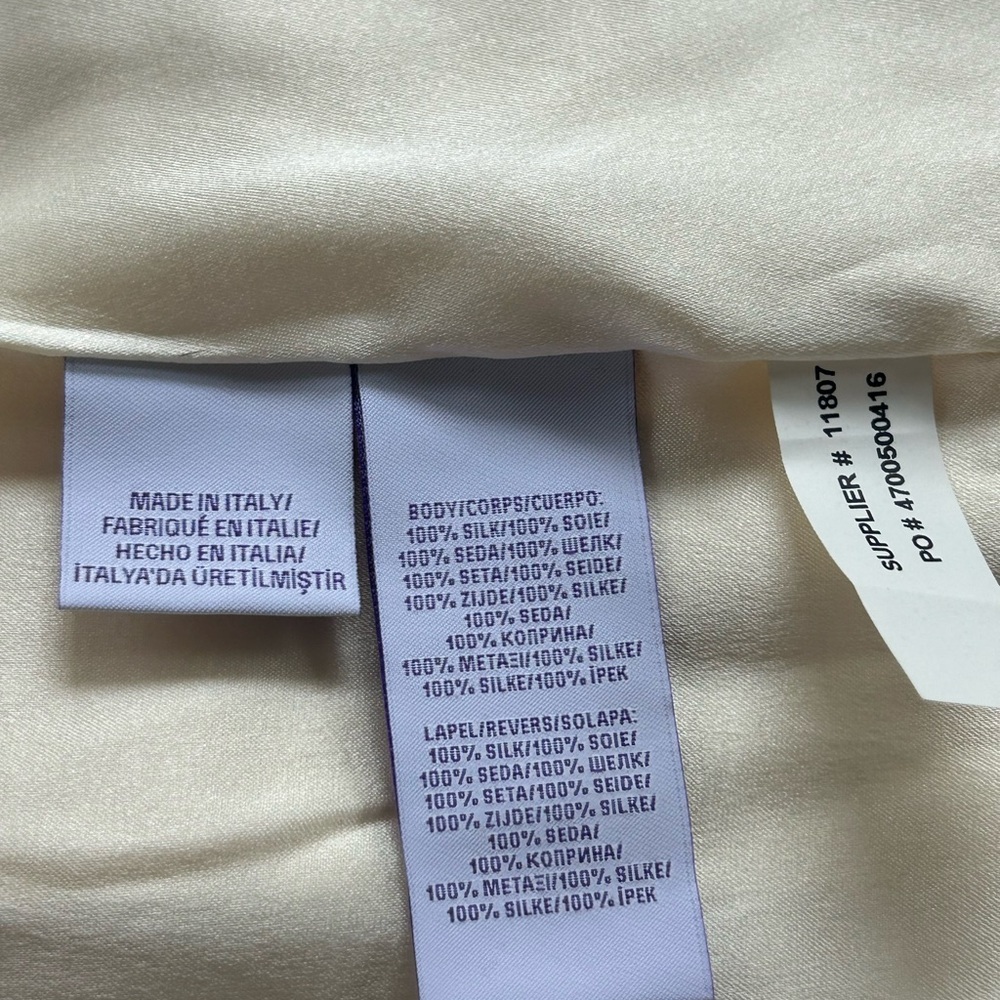 Ralph Lauren purple label Ivory Satin silk Jacket Sz 6 as is (stains ). Italy - Picture 8 of 12